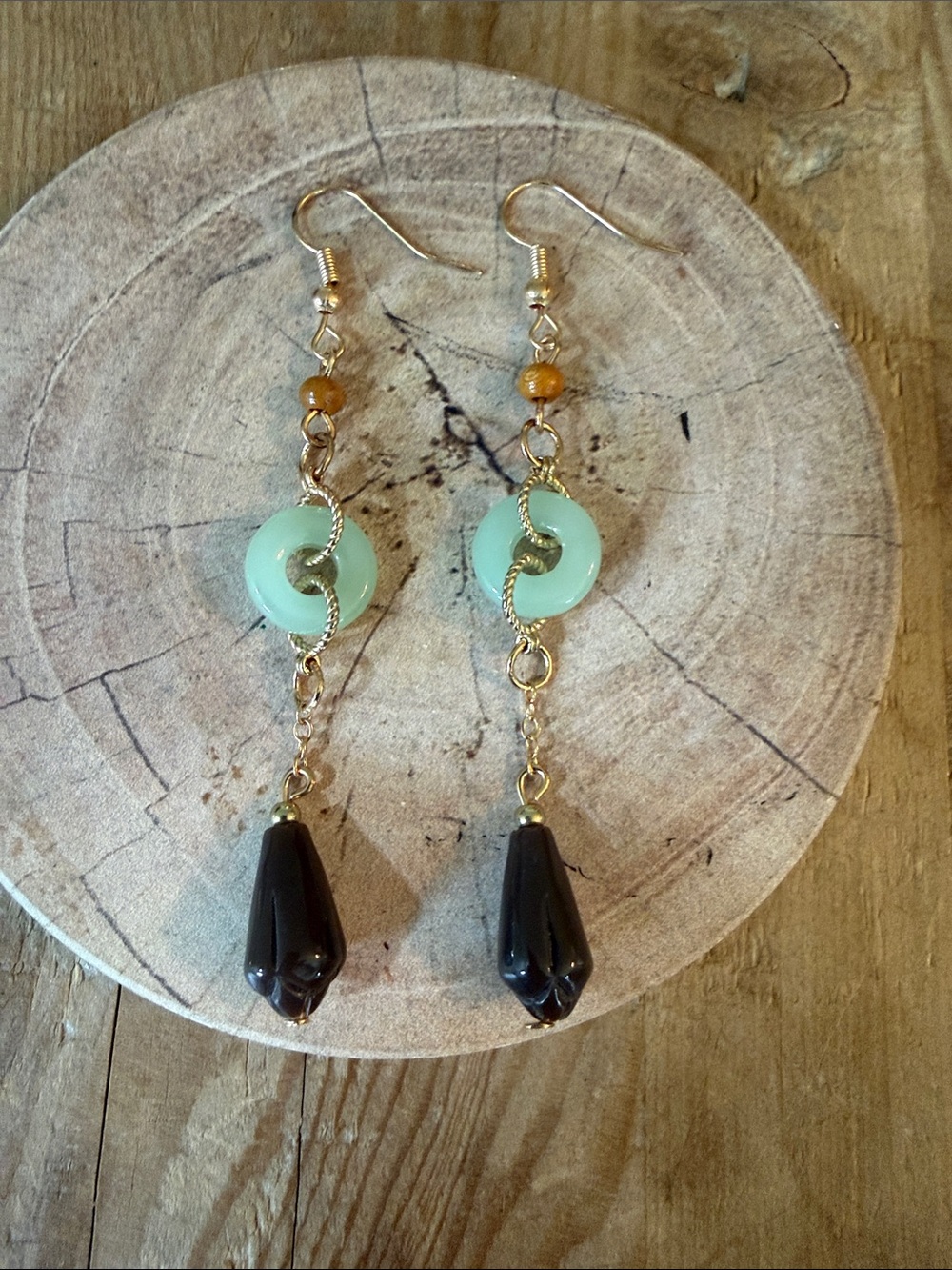 Gold-Tone Mint and Black Drop Earrings - Picture 7 of 7